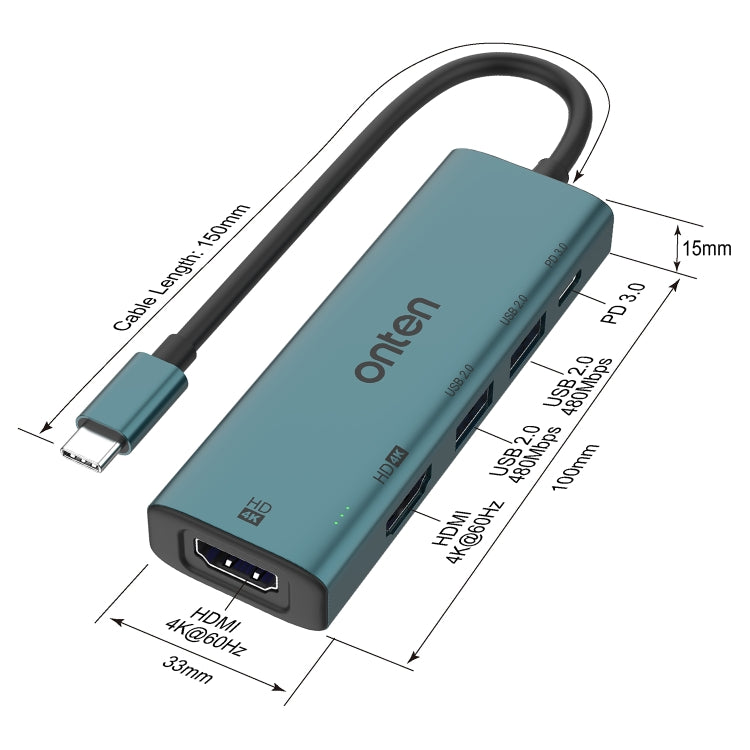 Onten UC126 5 in 1 USB-C / Type-C to Dual HDM I+ USB2.0 + PD3.0 Multi-function HUB Docking Station - free shipping - PMC Jewellery - Order now!