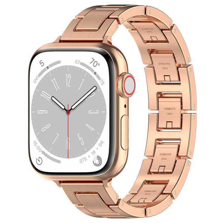 For Apple Watch Series 9 45mm H Slim Stainless Steel Watch Band(Rose Gold) - Watch Bands by PMC Jewellery | Online Shopping South Africa | PMC Jewellery