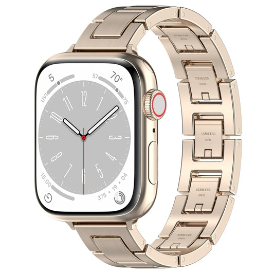 For Apple Watch Series 8 45mm H Slim Stainless Steel Watch Band(Starlight) - Watch Bands by PMC Jewellery | Online Shopping South Africa | PMC Jewellery