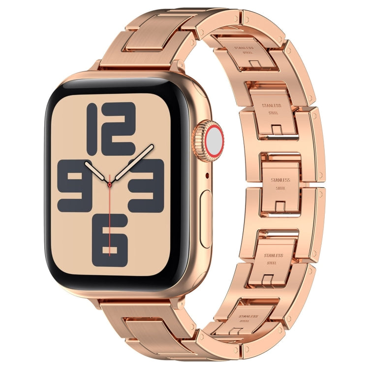 For Apple Watch SE 40mm H Slim Stainless Steel Watch Band(Rose Gold) - Watch Bands by PMC Jewellery | Online Shopping South Africa | PMC Jewellery