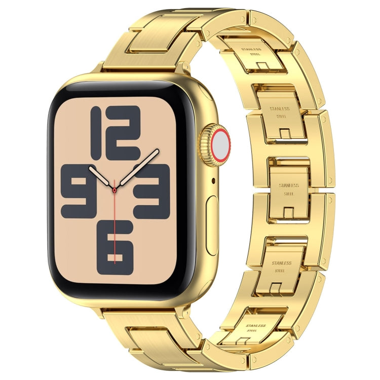 For Apple Watch SE 44mm H Slim Stainless Steel Watch Band(Gold) - Watch Bands by PMC Jewellery | Online Shopping South Africa | PMC Jewellery