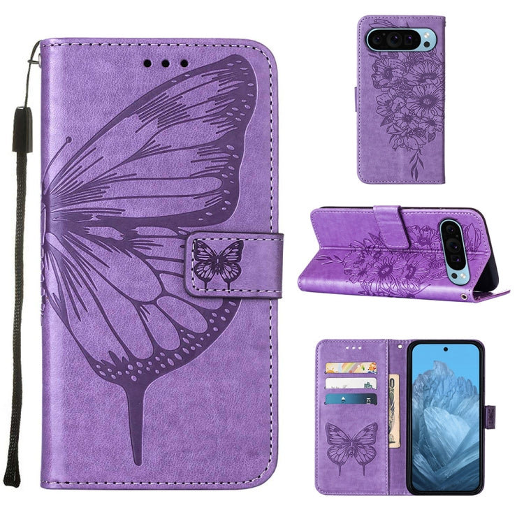 For Google Pixel 9 Embossed Butterfly Leather Phone Case(Purple) - Google Cases by PMC Jewellery | Online Shopping South Africa | PMC Jewellery | Buy Now Pay Later Mobicred