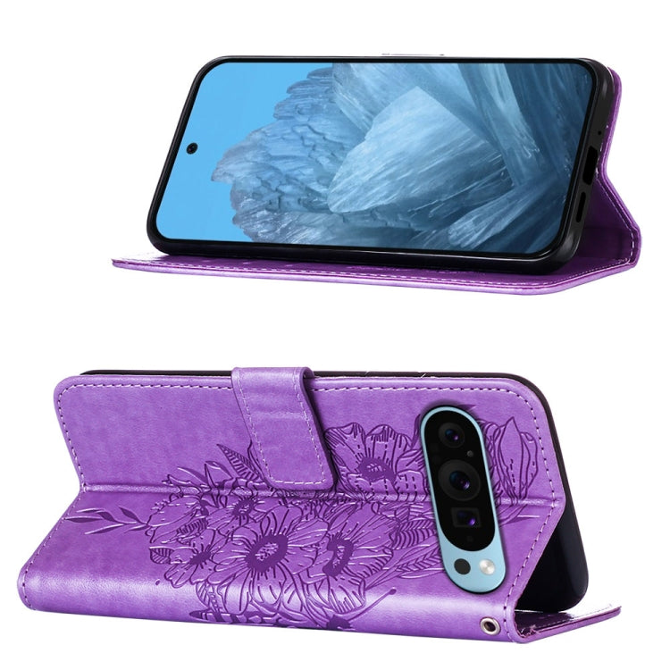 For Google Pixel 9 Embossed Butterfly Leather Phone Case(Purple) - Google Cases by PMC Jewellery | Online Shopping South Africa | PMC Jewellery | Buy Now Pay Later Mobicred