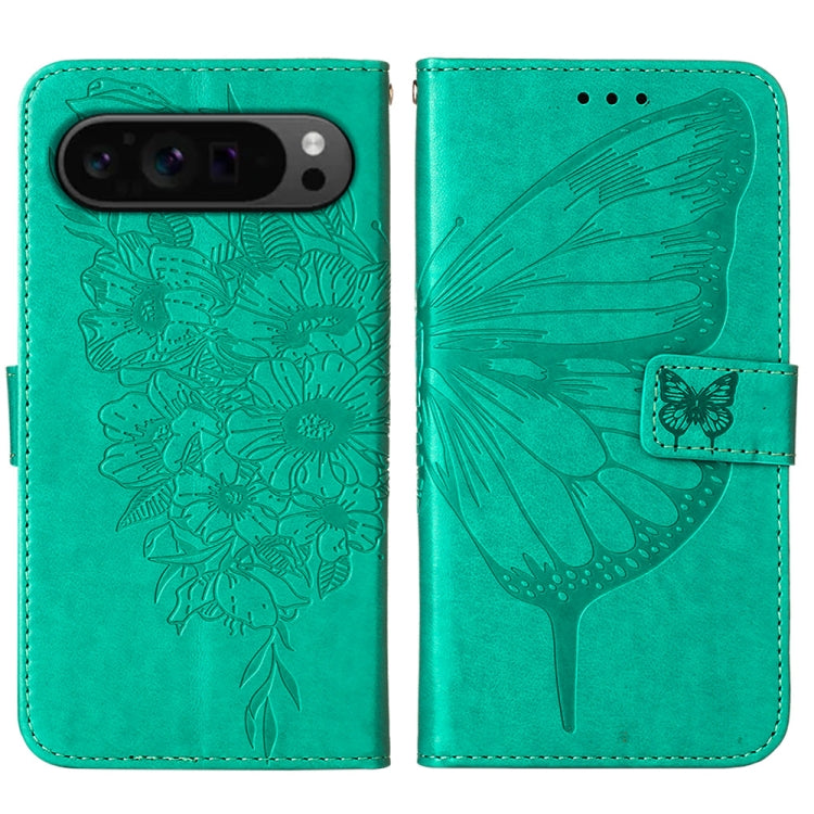 For Google Pixel 9 Pro Embossed Butterfly Leather Phone Case(Green) - Google Cases by PMC Jewellery | Online Shopping South Africa | PMC Jewellery | Buy Now Pay Later Mobicred