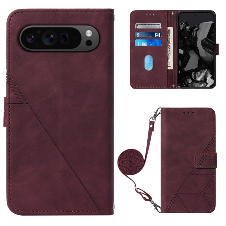 For Google Pixel 9 Pro Crossbody 3D Embossed Flip Leather Phone Case(Wine Red) - Google Cases by PMC Jewellery | Online Shopping South Africa | PMC Jewellery | Buy Now Pay Later Mobicred