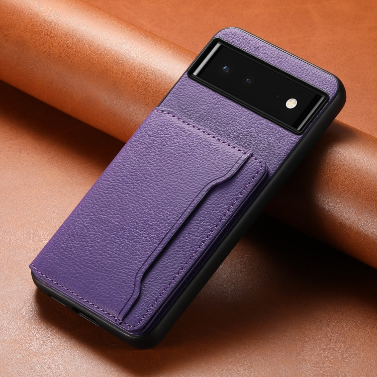 For Google Pixel 6 Calf Texture Card Bag Design Full Coverage Phone Case(Purple) - Google Cases by PMC Jewellery | Online Shopping South Africa | PMC Jewellery | Buy Now Pay Later Mobicred