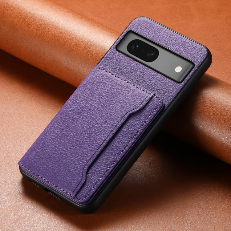 For Google Pixel 7 5G Calf Texture Card Bag Design Full Coverage Phone Case(Purple) - Google Cases by PMC Jewellery | Online Shopping South Africa | PMC Jewellery | Buy Now Pay Later Mobicred