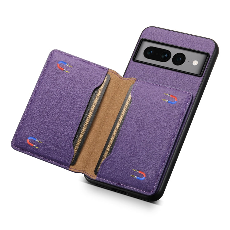 For Google Pixel 7 Pro 5G Calf Texture Card Bag Design Full Coverage Phone Case(Purple) - Google Cases by PMC Jewellery | Online Shopping South Africa | PMC Jewellery | Buy Now Pay Later Mobicred