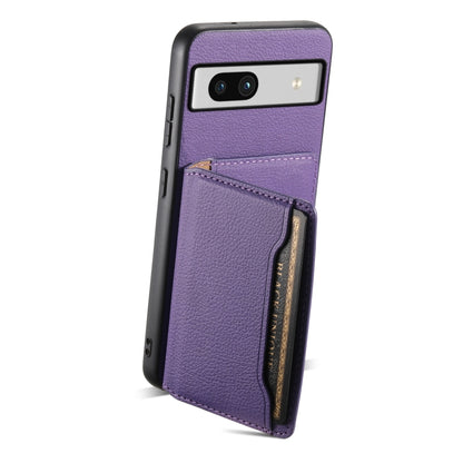 For Google Pixel 7a Calf Texture Card Bag Design Full Coverage Phone Case(Purple) - Google Cases by PMC Jewellery | Online Shopping South Africa | PMC Jewellery | Buy Now Pay Later Mobicred