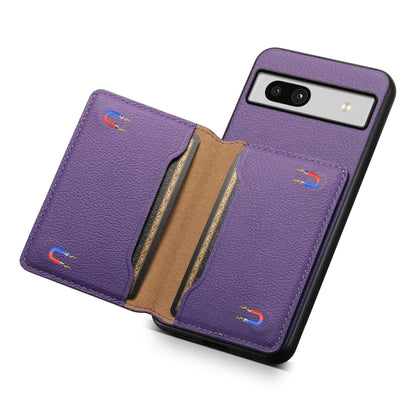 For Google Pixel 7a Calf Texture Card Bag Design Full Coverage Phone Case(Purple) - Google Cases by PMC Jewellery | Online Shopping South Africa | PMC Jewellery | Buy Now Pay Later Mobicred