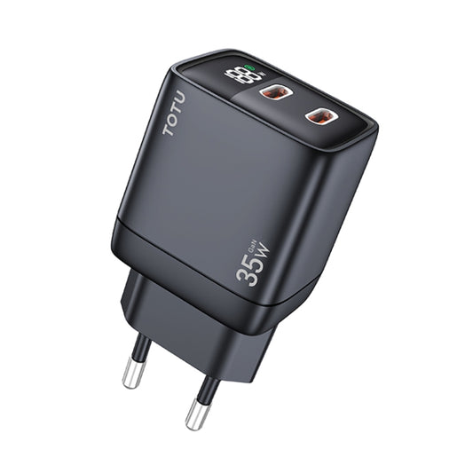 TOTU 35W GaN Dual USB-C/Type-C Smart Digital Display Charger, Plug:EU Plug(Black) - USB Charger by TOTUDESIGN | Online Shopping South Africa | PMC Jewellery
