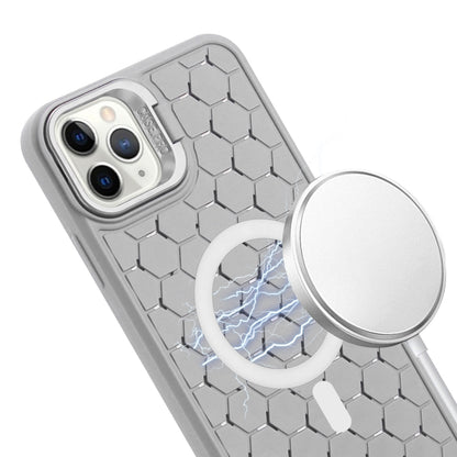 For iPhone 14 Pro Honeycomb Radiating Lens Holder Magsafe Phone Case with Lanyard(Grey) - iPhone 14 Pro Cases by PMC Jewellery | Online Shopping South Africa | PMC Jewellery