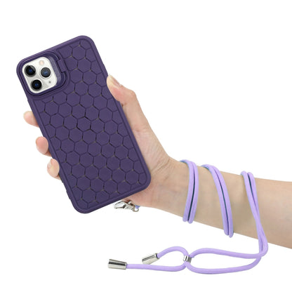 For iPhone 12 Pro Honeycomb Radiating Lens Holder Magsafe Phone Case with Lanyard(Purple) - iPhone 12 / 12 Pro Cases by PMC Jewellery | Online Shopping South Africa | PMC Jewellery