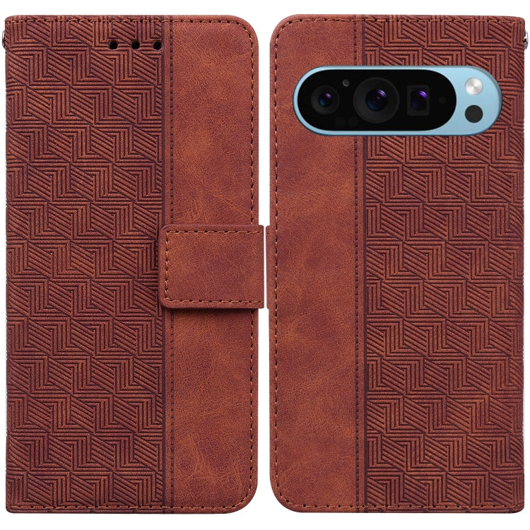 For Google Pixel 9 Pro 5G Geometric Embossed Leather Phone Case(Brown) - Google Cases by PMC Jewellery | Online Shopping South Africa | PMC Jewellery | Buy Now Pay Later Mobicred