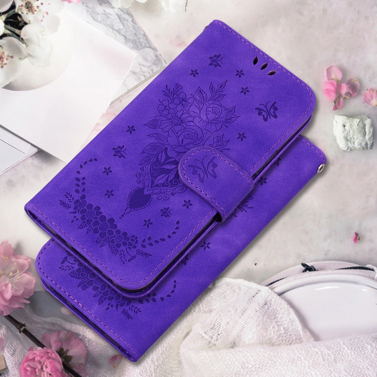 For Google Pixel 9 Butterfly Rose Embossed Leather Phone Case(Purple) - Google Cases by PMC TechLife | Online Shopping South Africa | PMC TechLife | Buy Now Pay Later Mobicred