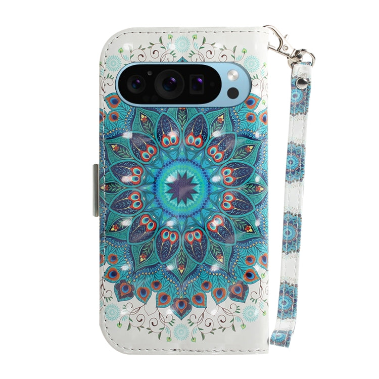 For Google Pixel 9 Pro 3D Colored Horizontal Flip Leather Phone Case(Peacock Wreath) - Google Cases by PMC TechLife | Online Shopping South Africa | PMC TechLife | Buy Now Pay Later Mobicred