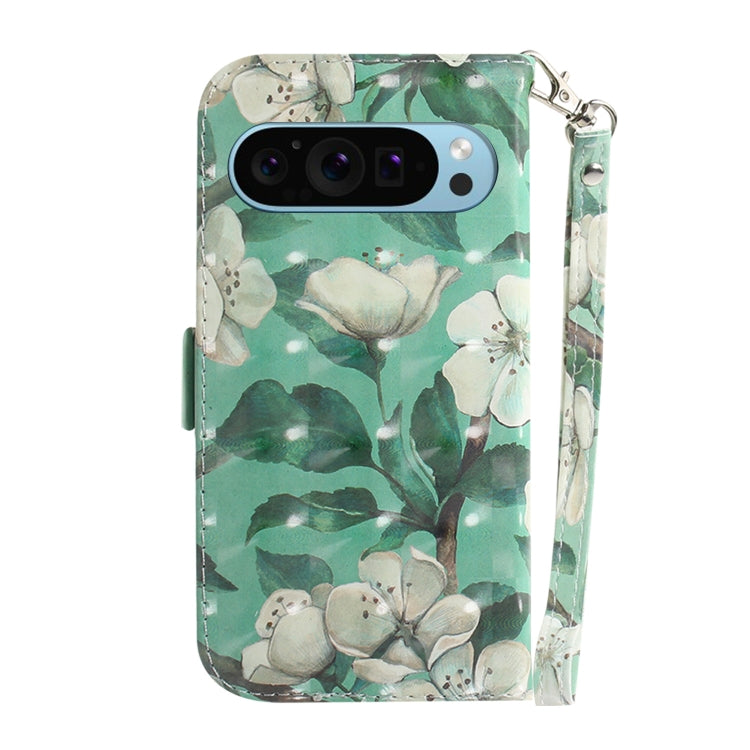 For Google Pixel 9 3D Colored Horizontal Flip Leather Phone Case(Watercolor Flower) - Google Cases by PMC Jewellery | Online Shopping South Africa | PMC Jewellery | Buy Now Pay Later Mobicred