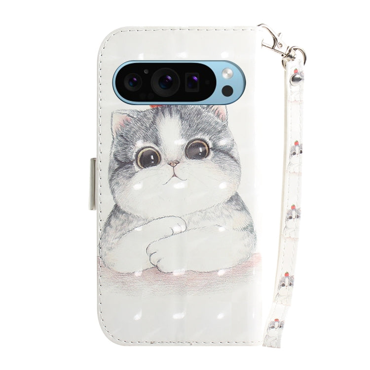 For Google Pixel 9 3D Colored Horizontal Flip Leather Phone Case(Cute Cat) - Google Cases by PMC Jewellery | Online Shopping South Africa | PMC Jewellery | Buy Now Pay Later Mobicred