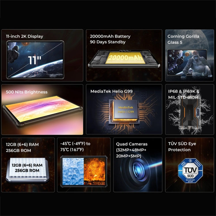 OUKITEL RT8 4G Network IP68/IP69K Rugged Tablet, 6GB+256GB, 11 inch Android 13 MediaTek Helio G99 Quad Core Support Dual SIM, EU Plug(Orange) - free shipping - PMC TechLife - Order now!