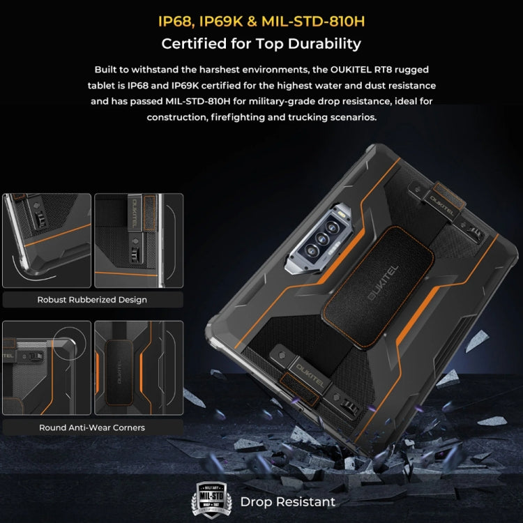 OUKITEL RT8 4G Network IP68/IP69K Rugged Tablet, 6GB+256GB, 11 inch Android 13 MediaTek Helio G99 Quad Core Support Dual SIM, EU Plug(Black) - free shipping - PMC TechLife - Order now!