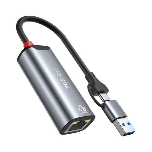 Yesido HB26 2 in 1 USB+USB-C/Type-C to Ethernet Adapter(Grey) - USB Network Adapter by Yesido | Online Shopping South Africa | PMC Jewellery | Buy Now Pay Later Mobicred