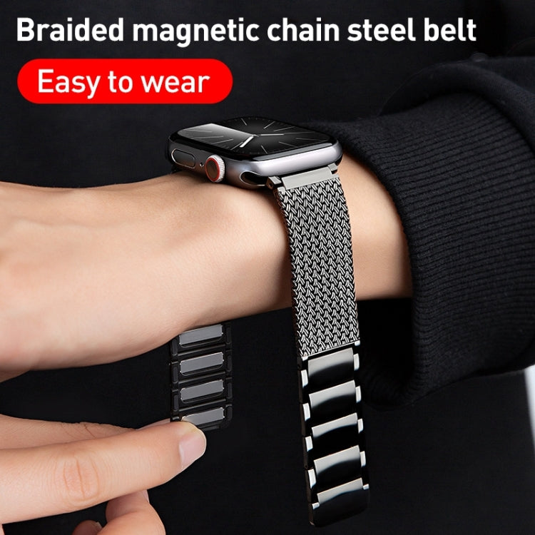 For Apple Watch Series 4 44mm Magnetic Clasp Braided Chain Stainless Steel Watch Band(Silver) - Watch Bands by PMC Jewellery | Online Shopping South Africa | PMC Jewellery