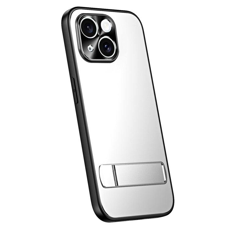 For iPhone 15 Plus R-JUST RJ-61 Electroplating Frosted TPU + PC Phone Case with Holder(Silver) - iPhone 15 Plus Cases by R-JUST | Online Shopping South Africa | PMC TechLife | Buy Now Pay Later Mobicred