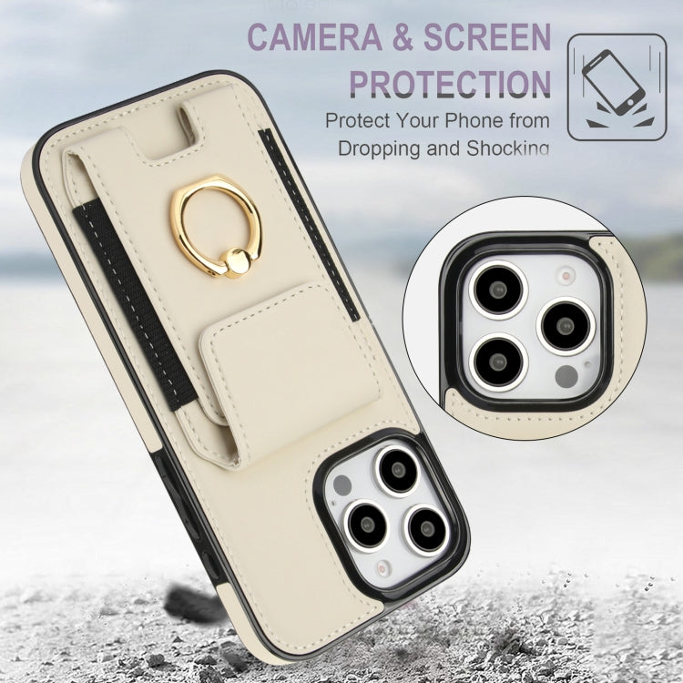 For iPhone 16 Pro Max Elastic Card Bag Ring Holder Phone Case(White) - iPhone 16 Pro Max Cases by PMC TechLife | Online Shopping South Africa | PMC TechLife | Buy Now Pay Later Mobicred