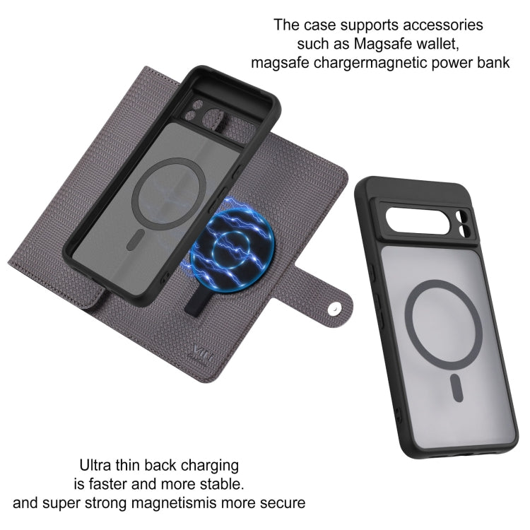 For Google Pixel 8 Pro ViLi GHB Series MagSafe Magnetic Zipper Leather Phone Case(Grey) - free shipping - PMC Jewellery - Order now!