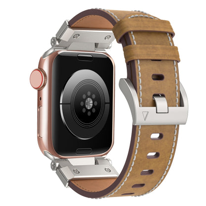 For Apple Watch SE 2023 44mm Mecha Style Leather Watch Band(Light Brown) - Watch Bands by PMC Jewellery | Online Shopping South Africa | PMC Jewellery