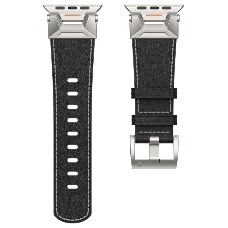 For Apple Watch Ultra 2 49mm Mecha Style Leather Watch Band(Black Napa) - Watch Bands by PMC Jewellery | Online Shopping South Africa | PMC Jewellery