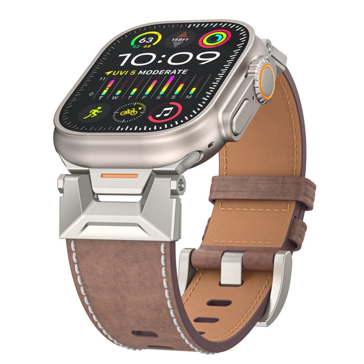 For Apple Watch Series 7 45mm Mecha Style Leather Watch Band(Coffee Oil Wax) - Watch Bands by PMC Jewellery | Online Shopping South Africa | PMC Jewellery