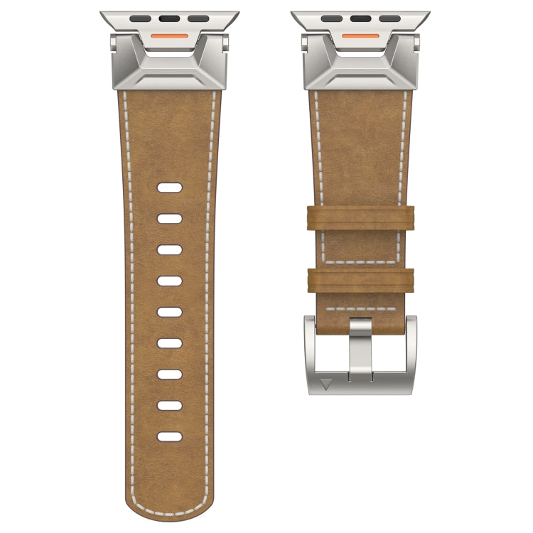 For Apple Watch Series 7 45mm Mecha Style Leather Watch Band(Light Brown) - Watch Bands by PMC Jewellery | Online Shopping South Africa | PMC Jewellery