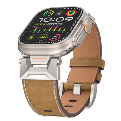 For Apple Watch Series 3 42mm Mecha Style Leather Watch Band(Light Brown) - Watch Bands by PMC Jewellery | Online Shopping South Africa | PMC Jewellery