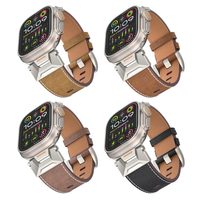 For Apple Watch Series 7 45mm Mecha Style Leather Watch Band(Light Brown) - Watch Bands by PMC Jewellery | Online Shopping South Africa | PMC Jewellery