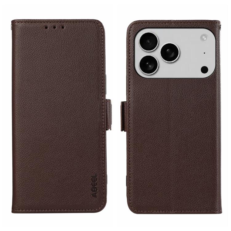 For iPhone 17 Pro Max ABEEL Side-Magnetic Litchi Pattern Leather RFID Phone Case(Brown) - free shipping - PMc TechLife - Order now!