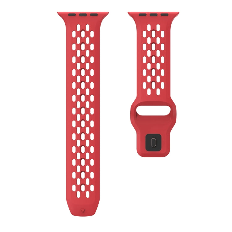 For Apple Watch Series 2 42mm Oval Holes Fluororubber Watch Band(Red) - Watch Bands by PMC Jewellery | Online Shopping South Africa | PMC Jewellery