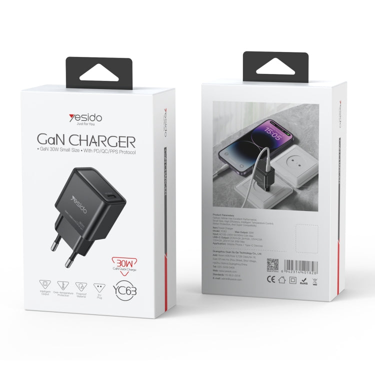 Yesido YC63 PD 30W USB-C/Type-C Interface GaN Fast Charging Charger(EU Plug) - USB Charger by Yesido | Online Shopping South Africa | PMC Jewellery