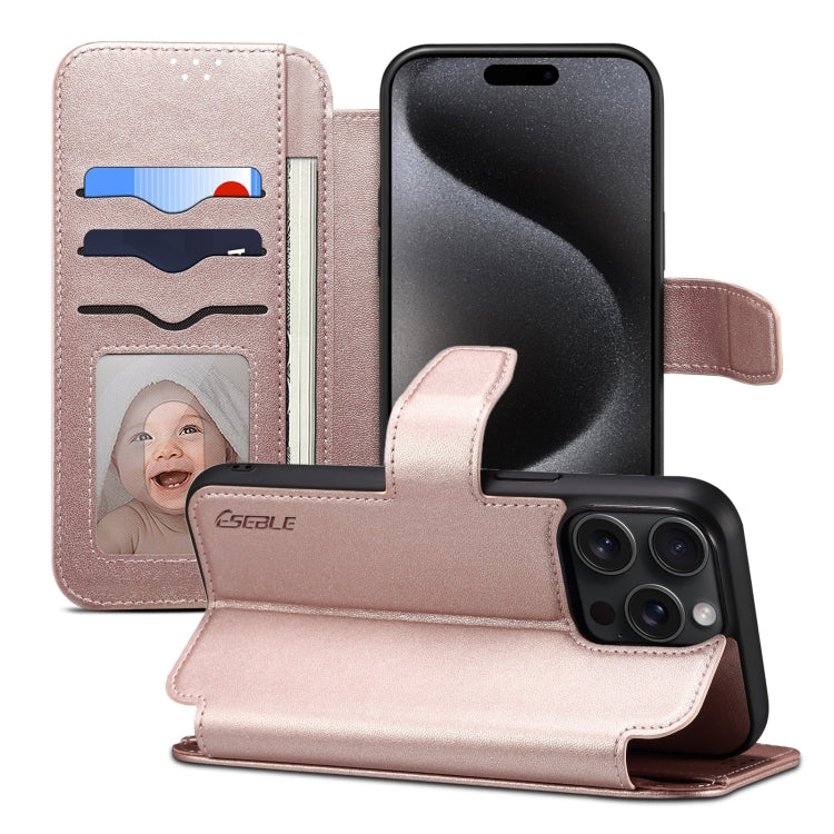 For iPhone 15 Pro Max ESEBLE E1 Nappa Texture MagSafe Holder Leather Phone Case(Rose Gold) - free shipping - PMC Jewellery - Order now!