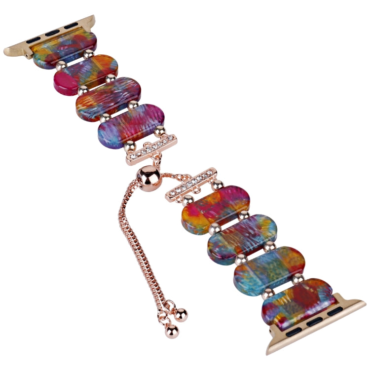 For Apple Watch 42mm Resin Retractable Chain Watch Band(Pearlescent Rainbow) - Watch Bands by PMC TechLife | Online Shopping South Africa | PMC TechLife
