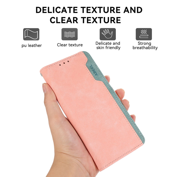 For iPhone 16 Pro ABEEL Color Block Magnetic RFID Leather Phone Case(Pink-Cyan) - iPhone 16 Pro Cases by PMC Jewellery | Online Shopping South Africa | PMC Jewellery | Buy Now Pay Later Mobicred