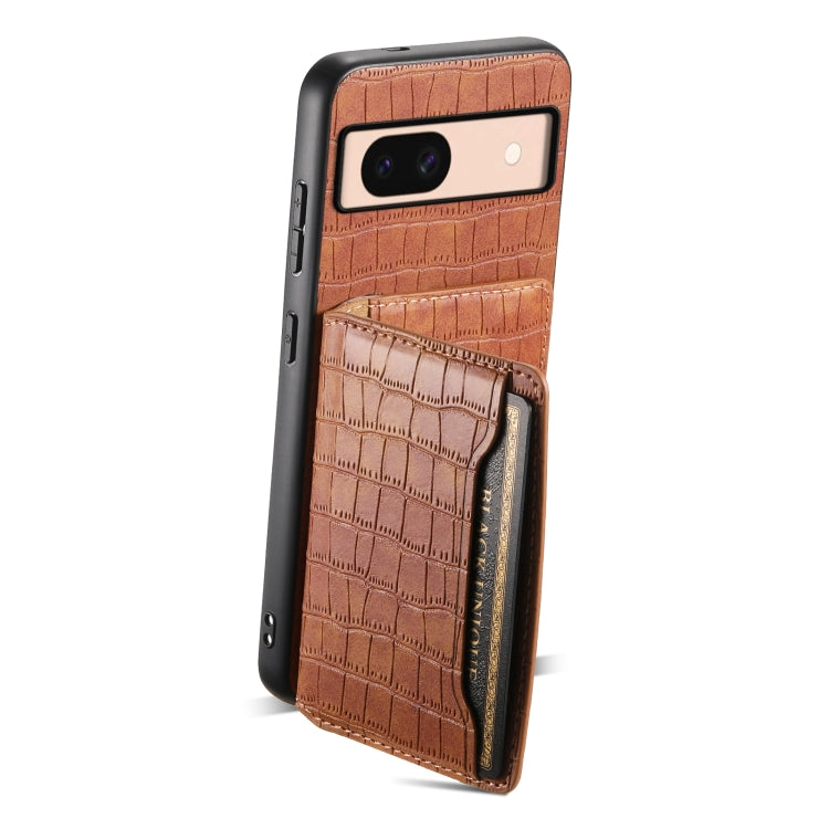 For Google Pixel 8a Crocodile Texture Card Bag Design Full Coverage Phone Case(Brown) - Google Cases by PMC Jewellery | Online Shopping South Africa | PMC Jewellery | Buy Now Pay Later Mobicred