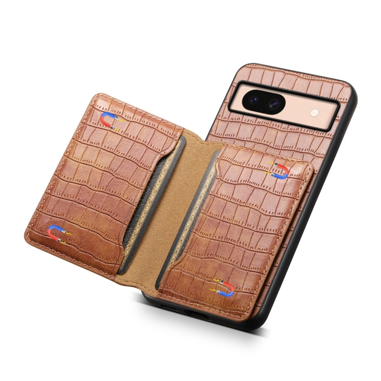 For Google Pixel 8a Crocodile Texture Card Bag Design Full Coverage Phone Case(Brown) - Google Cases by PMC Jewellery | Online Shopping South Africa | PMC Jewellery | Buy Now Pay Later Mobicred