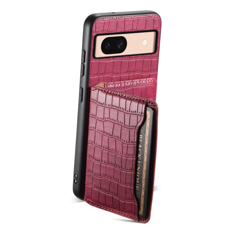 For Google Pixel 8a Crocodile Texture Card Bag Design Full Coverage Phone Case(Red) - Google Cases by PMC TechLife | Online Shopping South Africa | PMC TechLife | Buy Now Pay Later Mobicred