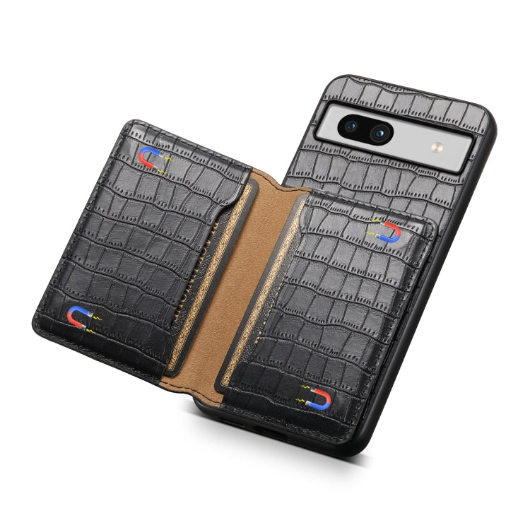 For Google Pixel 7a Crocodile Texture Card Bag Design Full Coverage Phone Case(Black) - Google Cases by PMC Jewellery | Online Shopping South Africa | PMC Jewellery | Buy Now Pay Later Mobicred