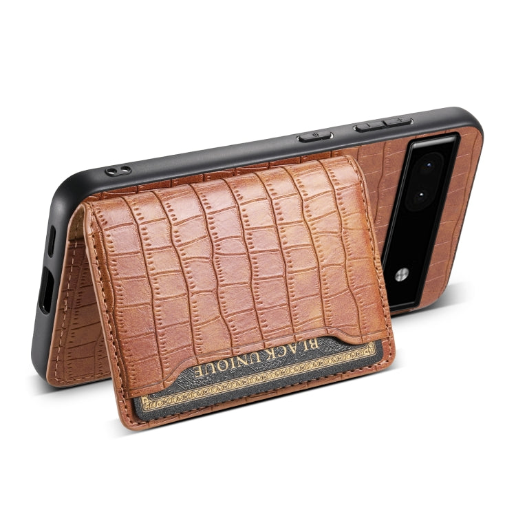 For Google Pixel 6a Crocodile Texture Card Bag Design Full Coverage Phone Case(Brown) - Google Cases by PMC Jewellery | Online Shopping South Africa | PMC Jewellery | Buy Now Pay Later Mobicred