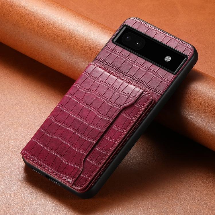 For Google Pixel 6a Crocodile Texture Card Bag Design Full Coverage Phone Case(Red) - Google Cases by PMC TechLife | Online Shopping South Africa | PMC TechLife | Buy Now Pay Later Mobicred