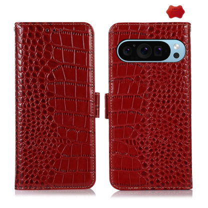 For Google Pixel 9 Crocodile Top Layer Cowhide Leather Phone Case(Red) - Google Cases by PMC Jewellery | Online Shopping South Africa | PMC Jewellery | Buy Now Pay Later Mobicred