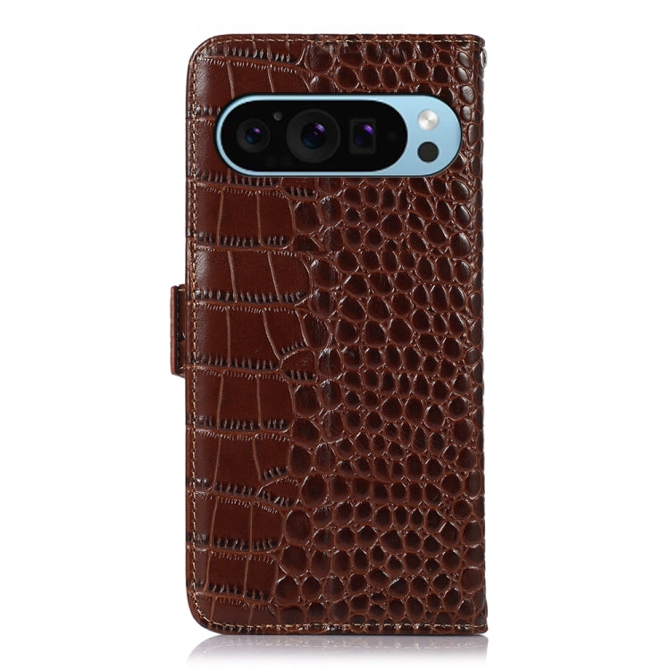 For Google Pixel 9 Crocodile Top Layer Cowhide Leather Phone Case(Brown) - Google Cases by PMC Jewellery | Online Shopping South Africa | PMC Jewellery | Buy Now Pay Later Mobicred