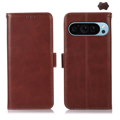 For Google Pixel 9 Crazy Horse Top Layer Cowhide Leather Phone Case(Brown) - Google Cases by PMC Jewellery | Online Shopping South Africa | PMC Jewellery | Buy Now Pay Later Mobicred